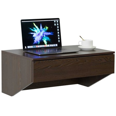 BASICWISE Wall Mounted Office Computer Desk with Drawer, Brown QI003902.BN